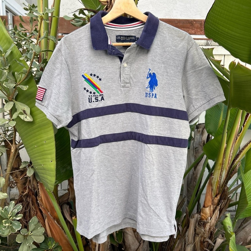 U.S. Polo Assn. Gray Striped Logo Polo Shirt Men’s L